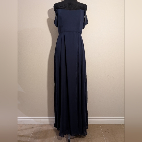 AFTER SIX Women’s Off the Shoulder Evening Gown Navy Blue Size 6 R NWOT - Picture 4 of 11